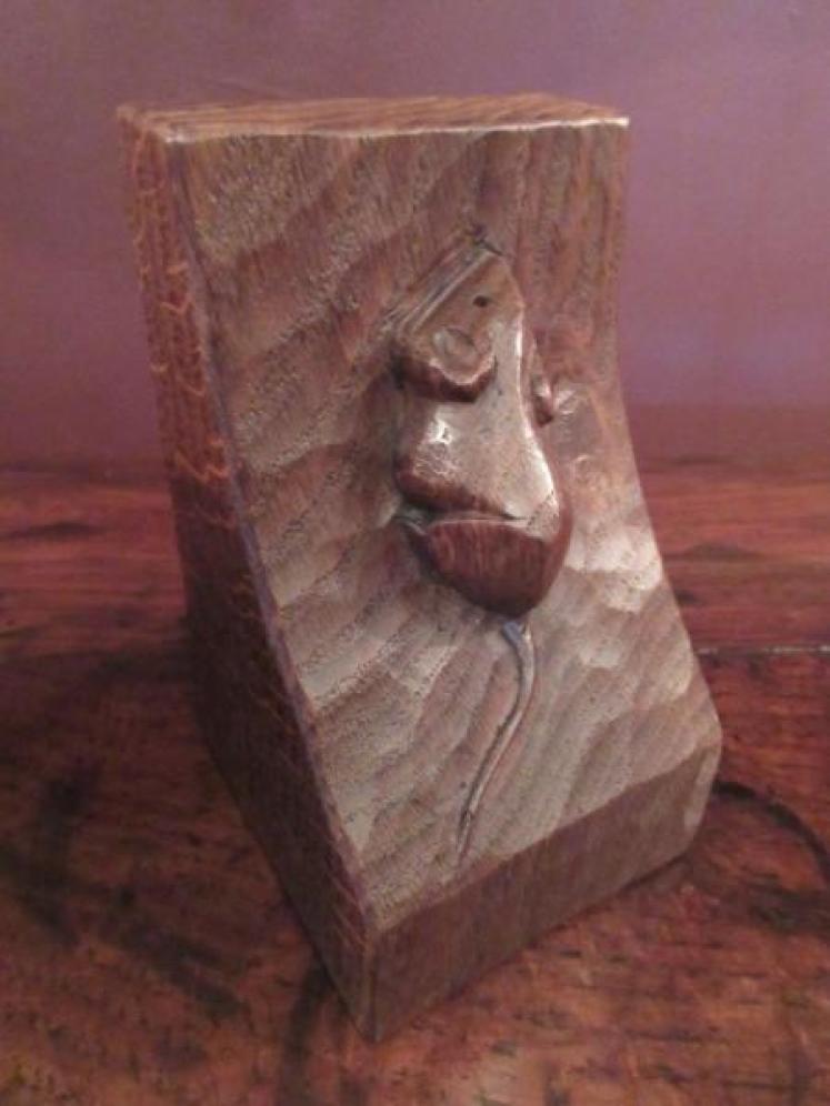 Pair of Mouseman Adzed Oak Bookends - Image 2