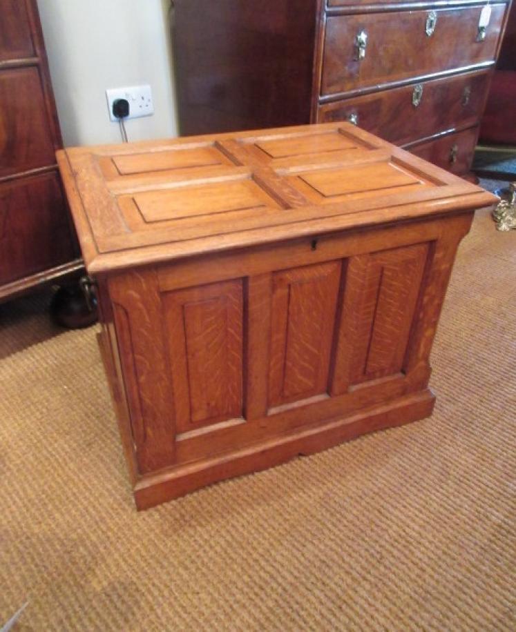 Arts & Crafts Period Antique Solid Oak Paneled Chest - Image 1