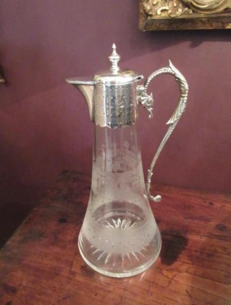 Antique Cut & Etched Glass Silvered Claret Jug - Image 5