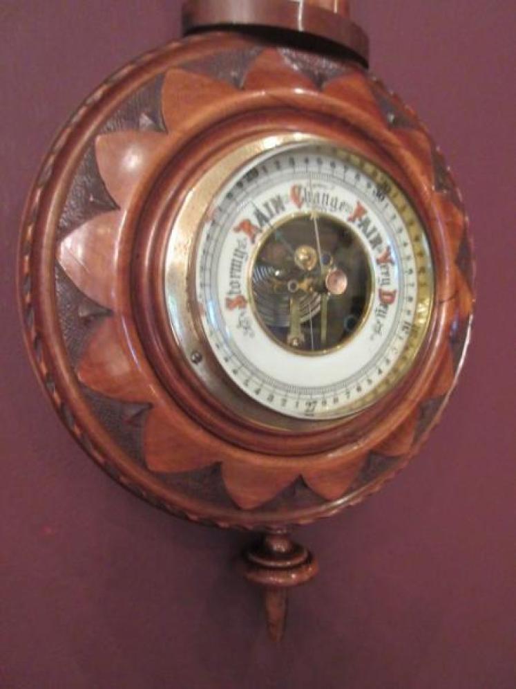 Small Victorian Antique Walnut Pendant Barometer - Image 2
