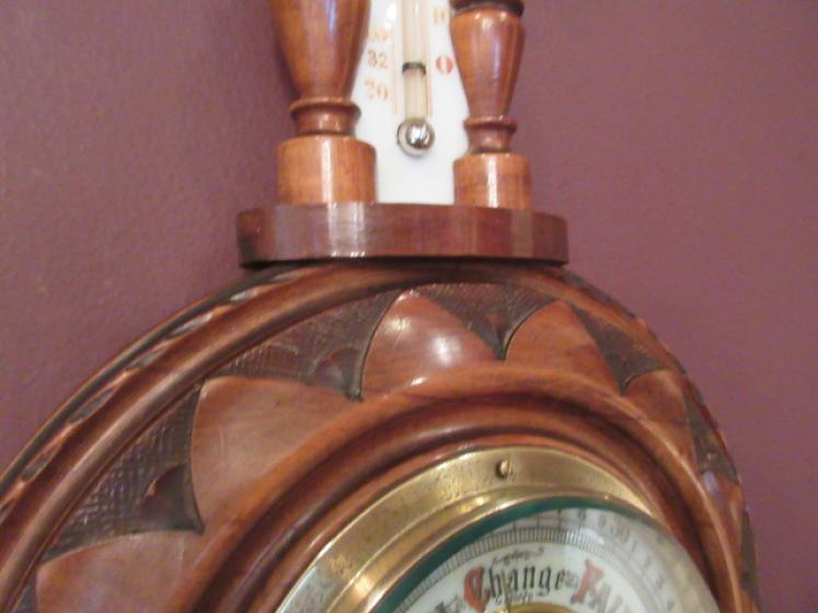 Small Victorian Antique Walnut Pendant Barometer - Image 4