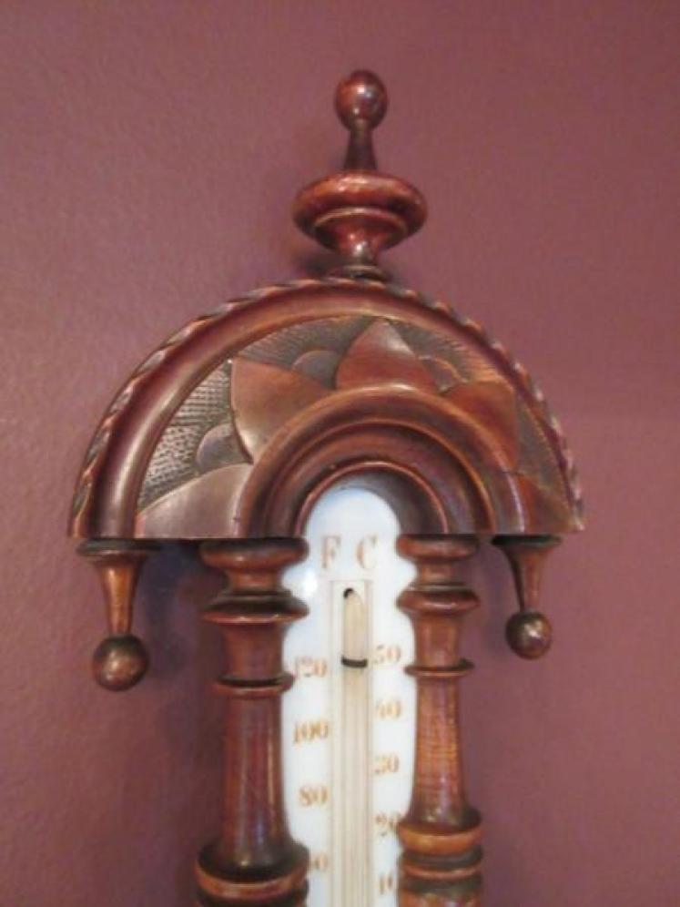 Small Victorian Antique Walnut Pendant Barometer - Image 5