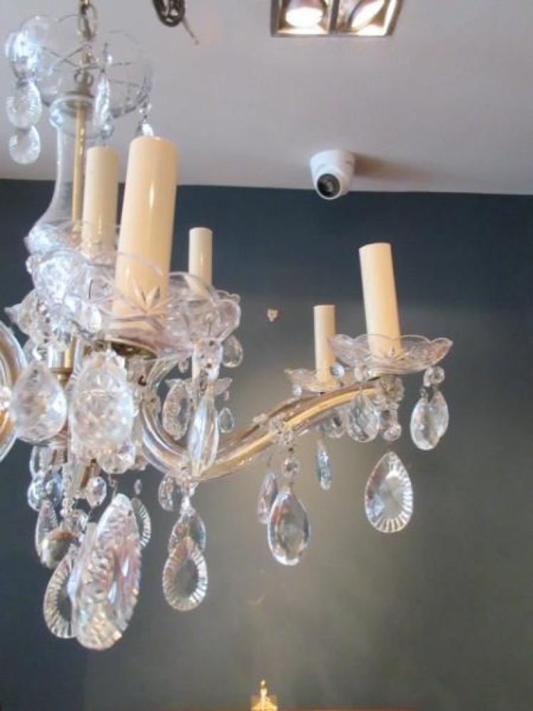 Antique Crystal Cut Glass Two Tier Chandelier - Image 4