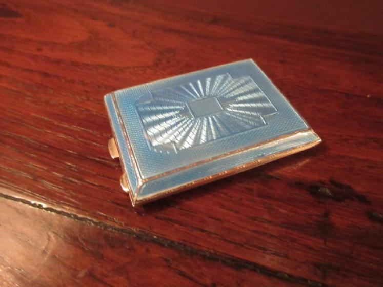 George V Period Silver & Pale Blue Enamel Card Case - Image 1