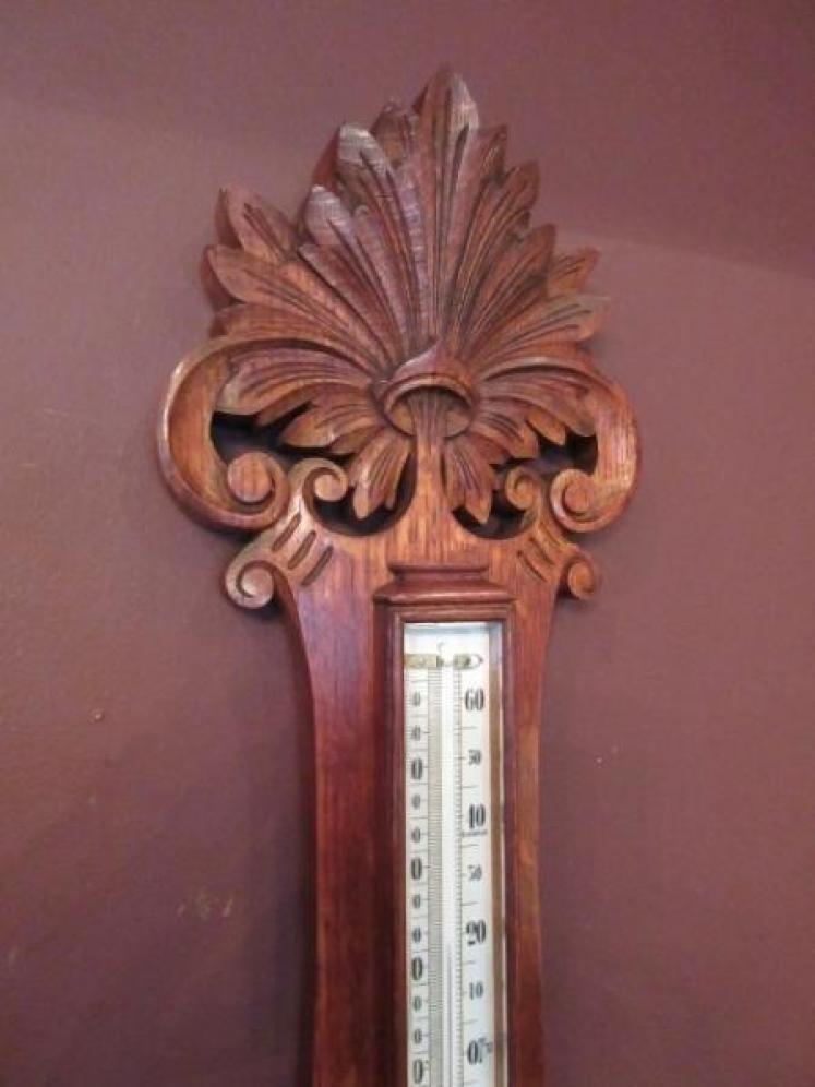 Victorian Oak Banjo Barometer with Skeletonised Movement - Image 5