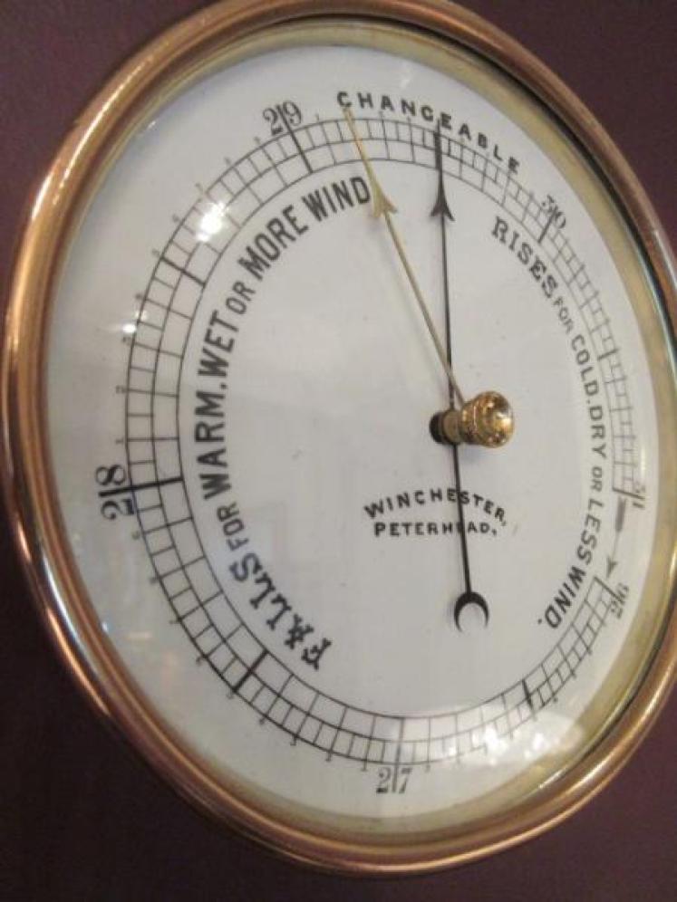 Antique Polished Brass Marine Barometer - Image 2