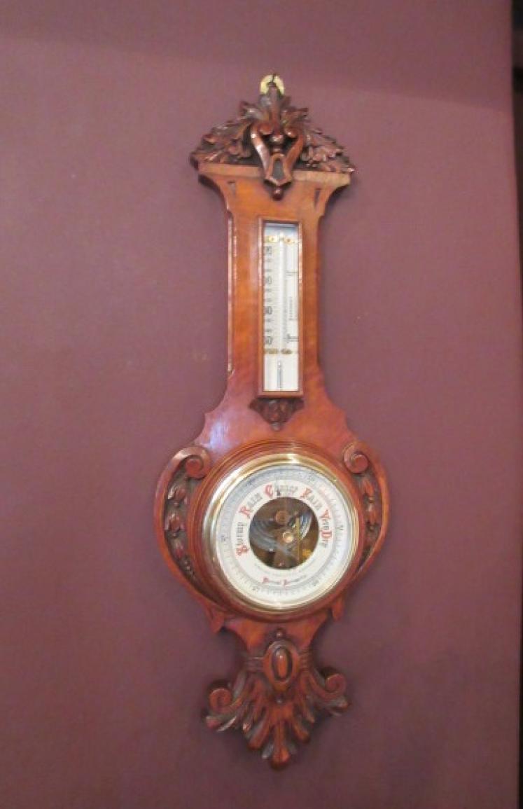 Small Mid Victorian Antique Polished Oak Banjo Barometer - Image 1
