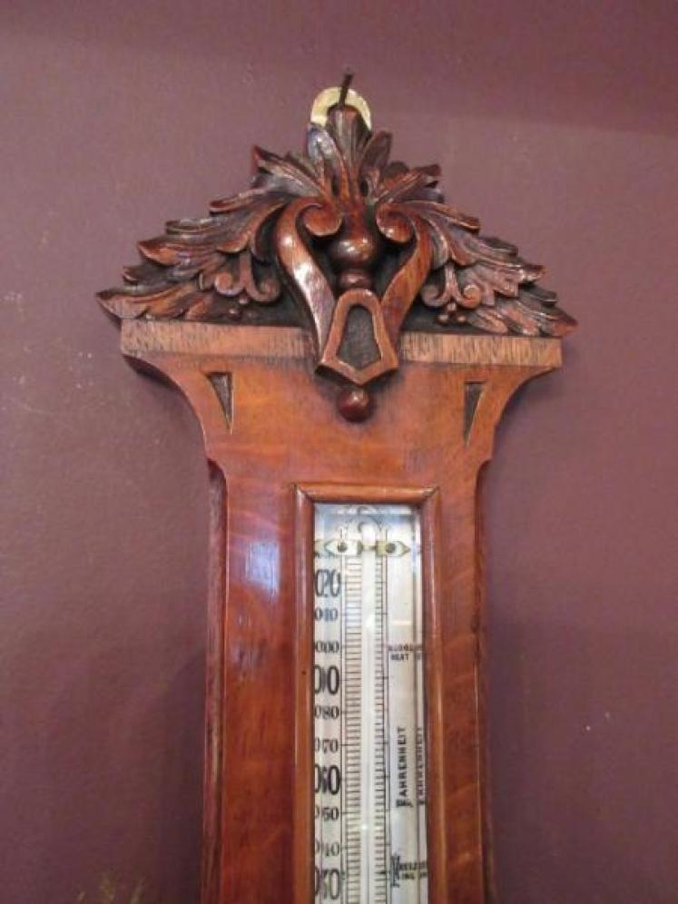 Small Mid Victorian Antique Polished Oak Banjo Barometer - Image 3