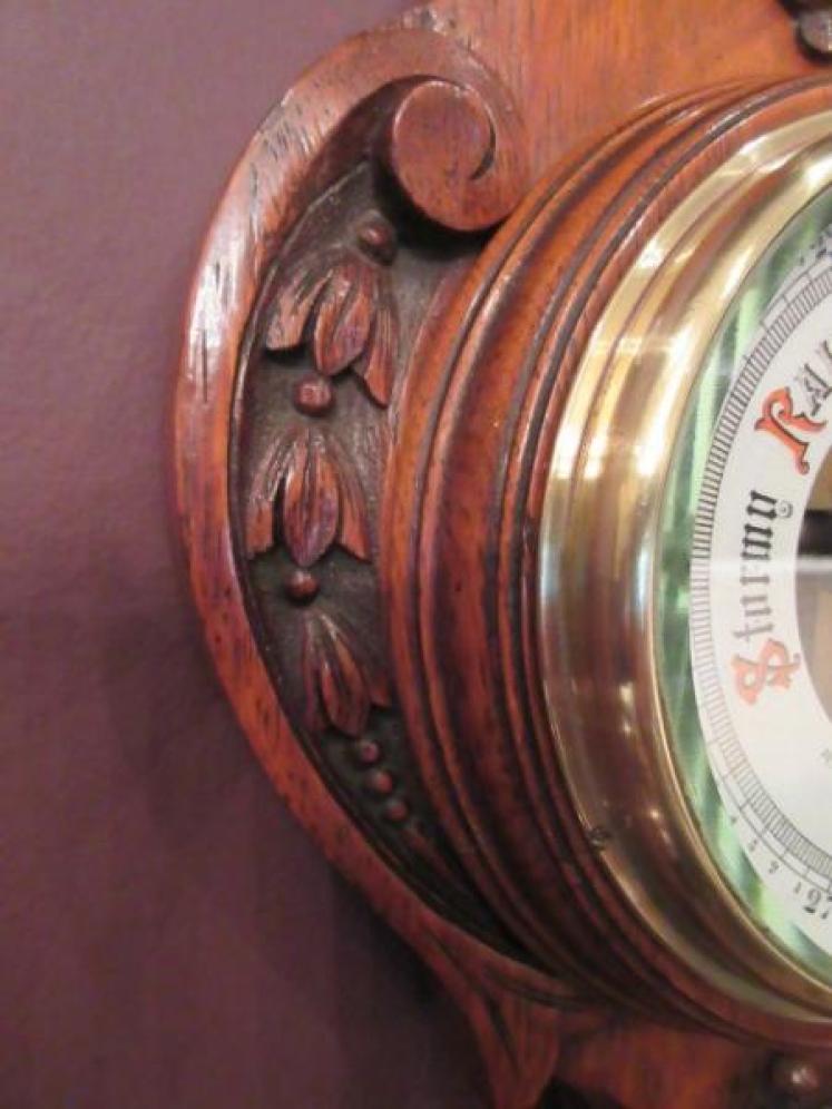 Small Mid Victorian Antique Polished Oak Banjo Barometer - Image 4