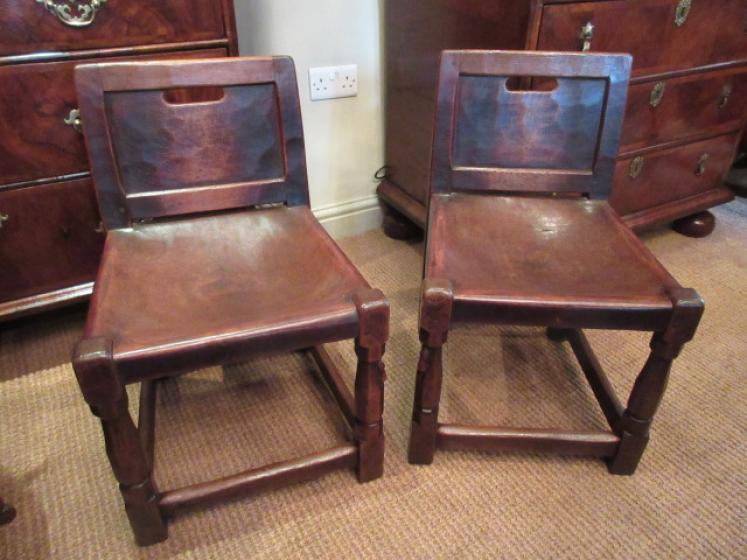 Rare Pair of Early Mouseman Panelled Back Side Chairs - Image 1
