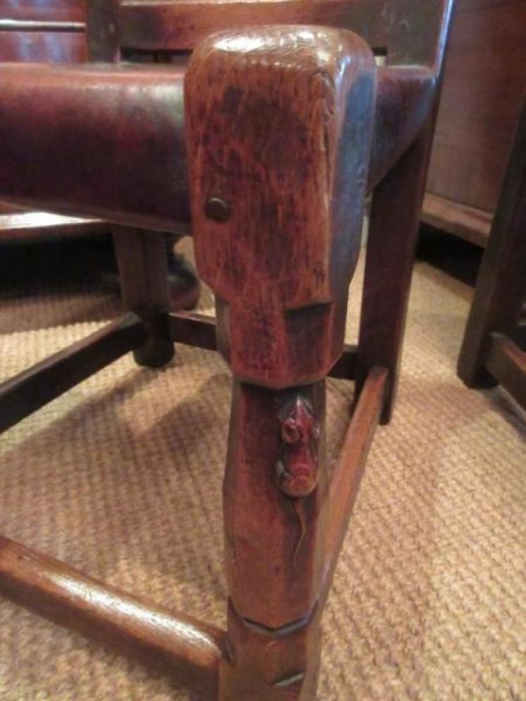 Rare Pair of Early Mouseman Panelled Back Side Chairs - Image 3