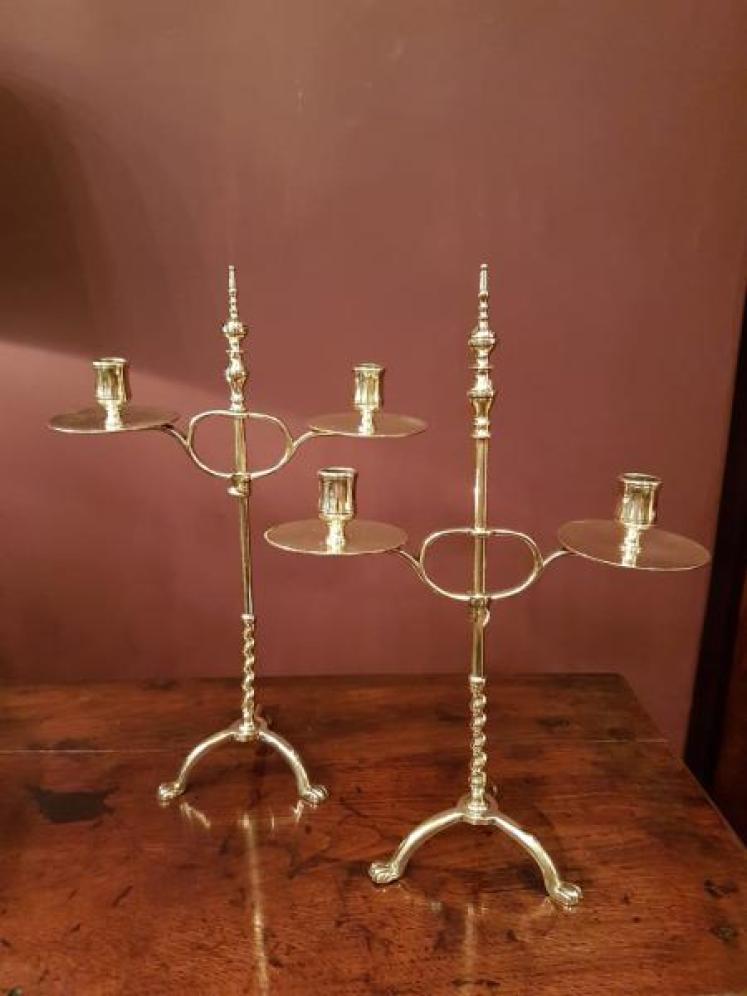 Pair of Early Victorian Brass Rise and Fall Candelabras - Image 4