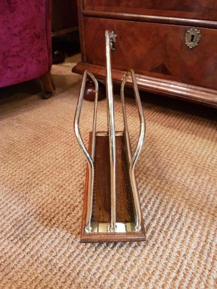 Victorian Brass Magazine Rack with Engraved Decorative Panels - Image 4