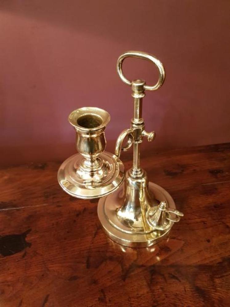 Unusual Victorian Cast Brass Chamber Stick and Snuffer - Image 1