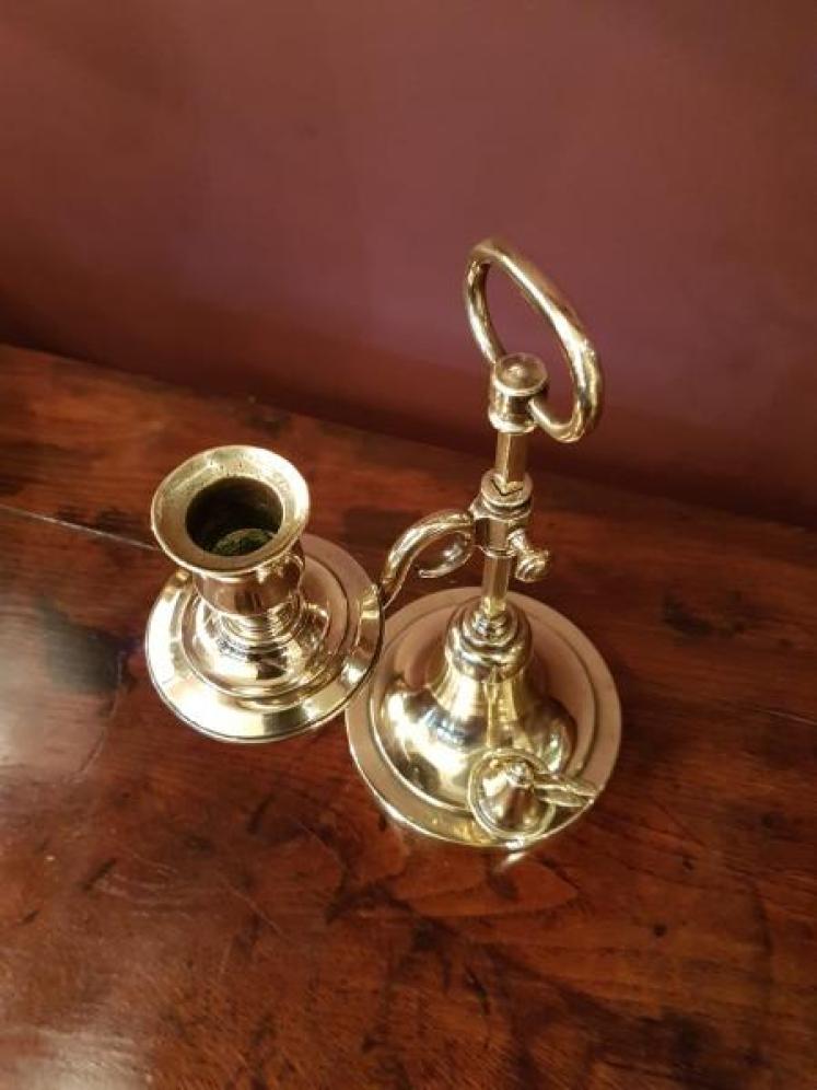Unusual Victorian Cast Brass Chamber Stick and Snuffer - Image 4