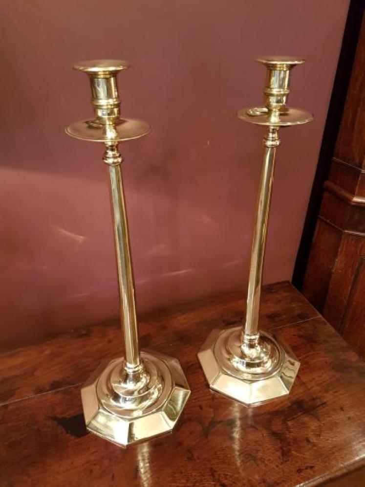 Superb Pair of Large Antique 20" Brass Candlesticks - Image 1