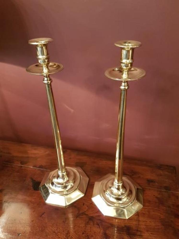 Superb Pair of Large Antique 20" Brass Candlesticks - Image 2