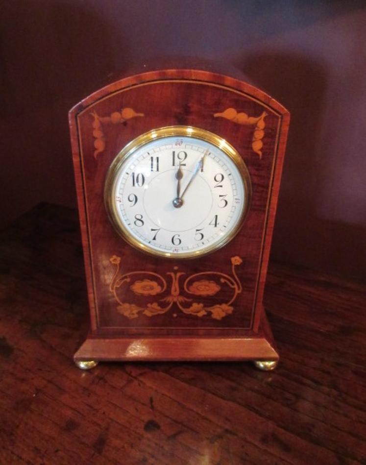 Art Nouveau Style Fruitwood Inlaid Mantel Clock - Image 1