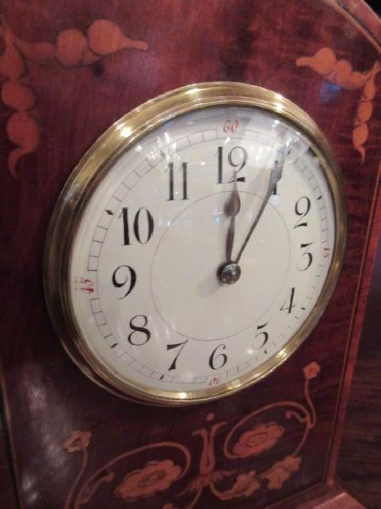 Art Nouveau Style Fruitwood Inlaid Mantel Clock - Image 2