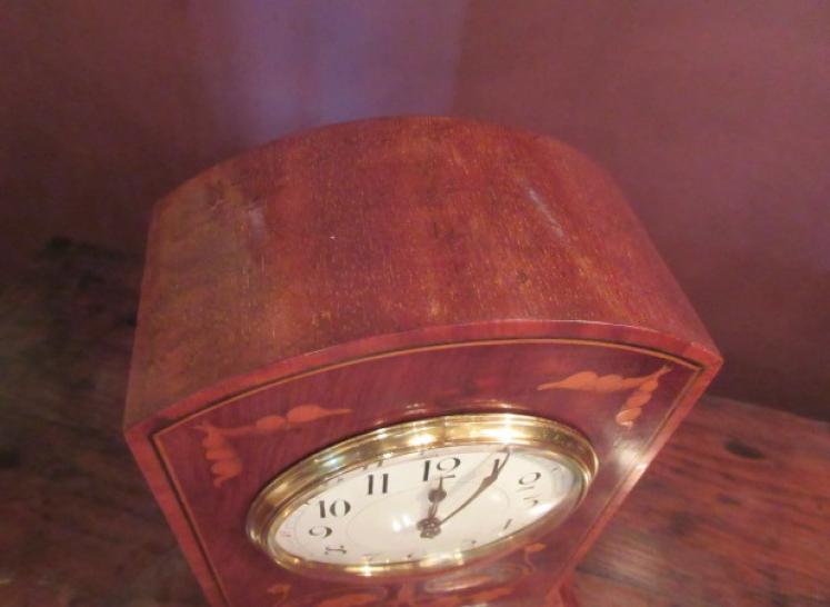Art Nouveau Style Fruitwood Inlaid Mantel Clock - Image 4