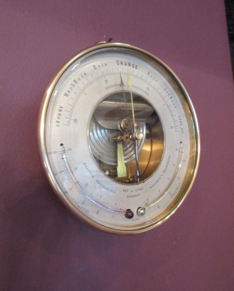Antique Bronze Cased Twin Thermometer Marine Barometer - Image 1