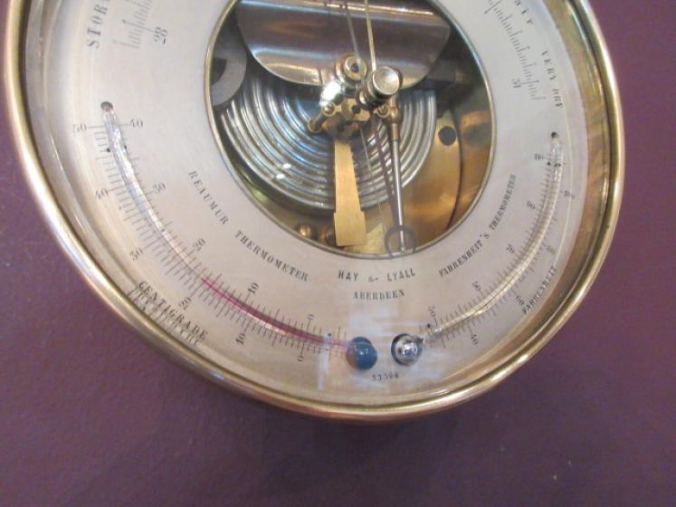Antique Bronze Cased Twin Thermometer Marine Barometer - Image 2