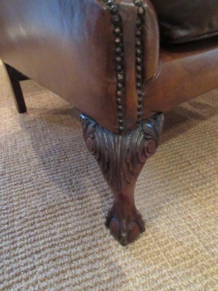 Superb Pair of Antique Leather Buttoned Wing Armchairs - Image 4