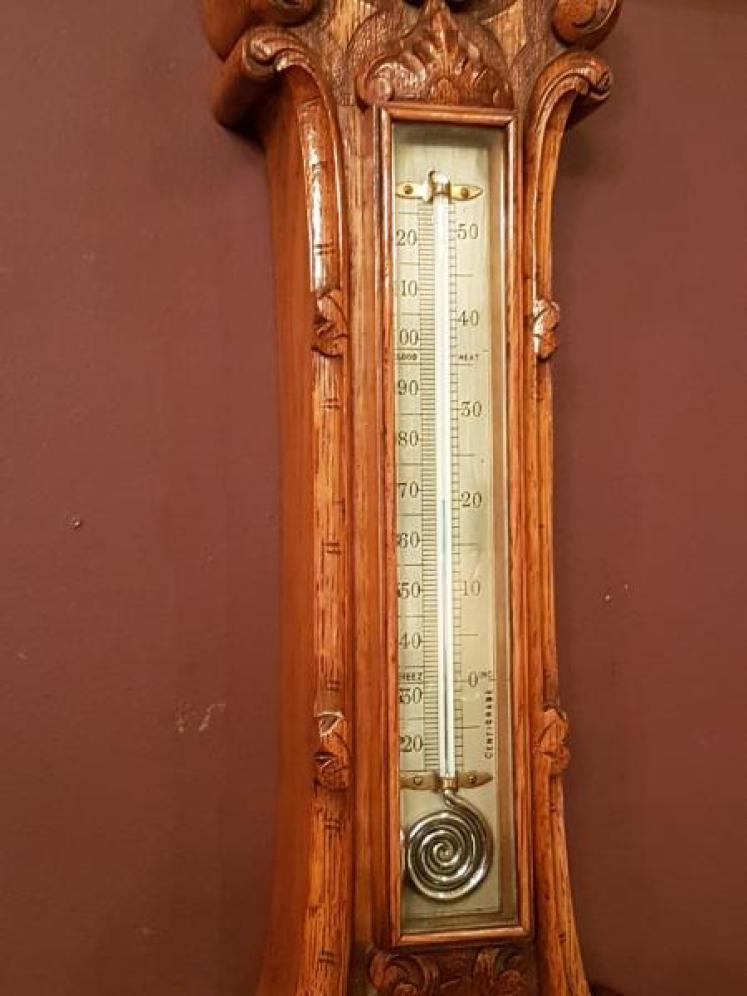 Fine Quality Carved Oak Silvered Dial Banjo Barometer - Image 3