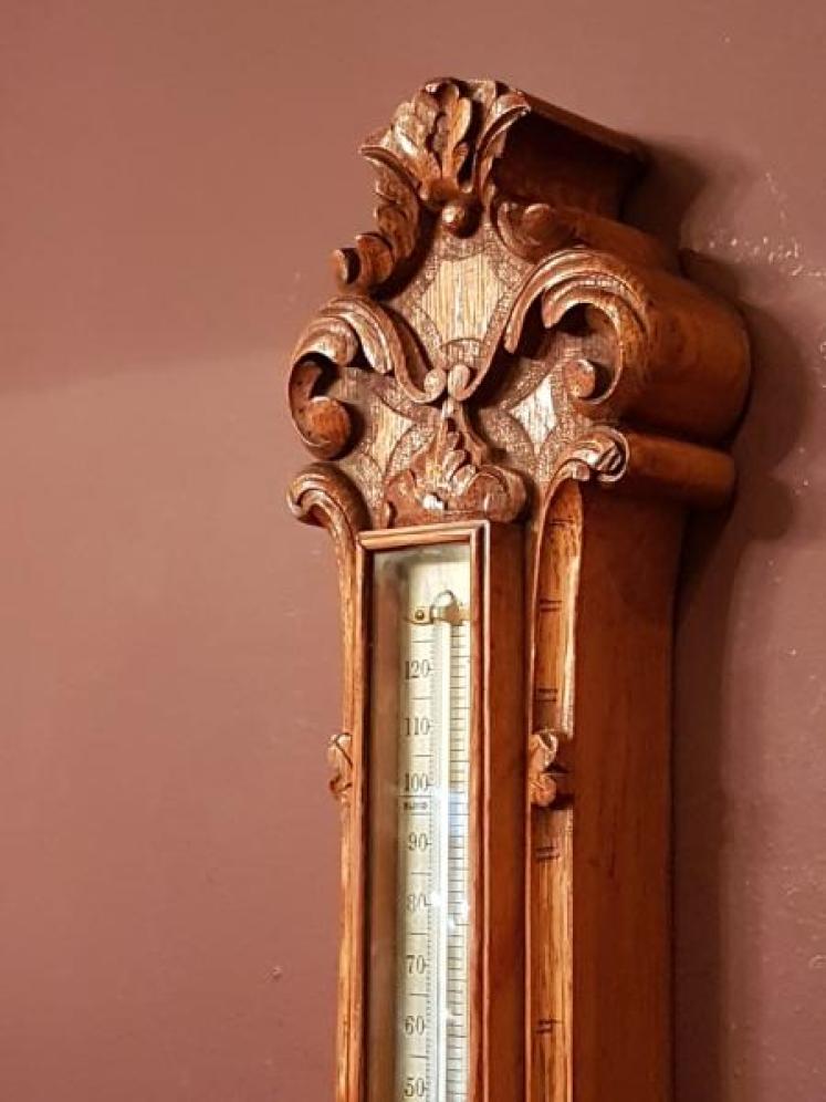 Fine Quality Carved Oak Silvered Dial Banjo Barometer - Image 4