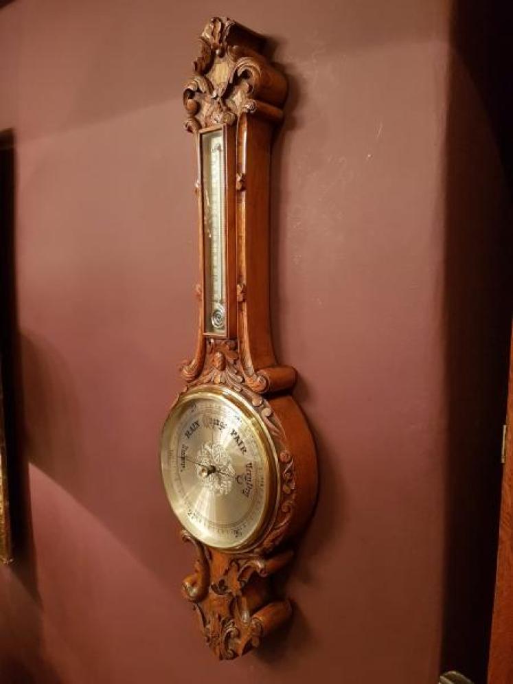 Fine Quality Carved Oak Silvered Dial Banjo Barometer - Image 5