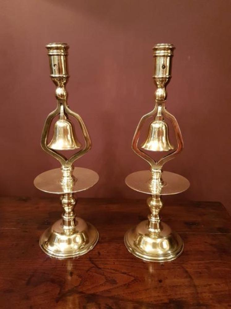 Pair of Antique C.19th Brass Tavern Candlesticks - Image 1