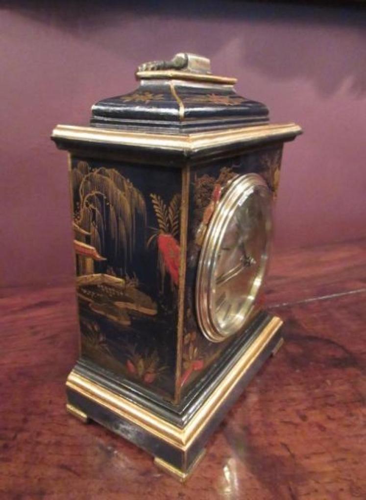 Antique Chinoiserie Blue Lacquered Mantel Clock - Image 5