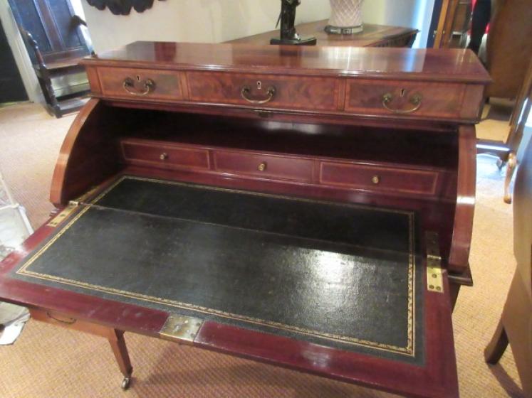 Antique Mahogany Sheraton Inlaid Cylinder Top Desk - Image 3