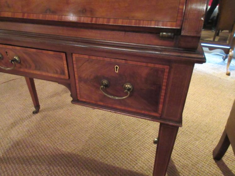 Antique Mahogany Sheraton Inlaid Cylinder Top Desk - Image 4