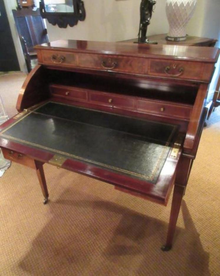 Antique Mahogany Sheraton Inlaid Cylinder Top Desk - Image 5