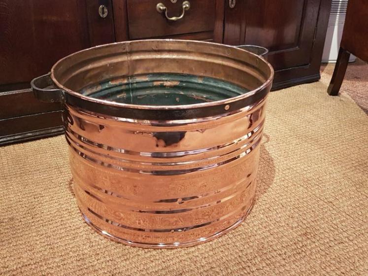 Antique Copper Country House Log Bin - Image 1