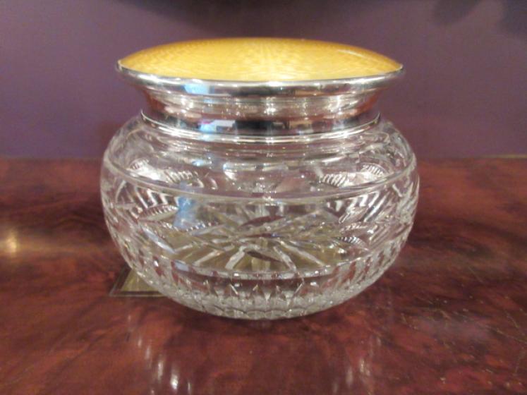 George V Period Silver & Yellow Enamel Table Jar - Image 2