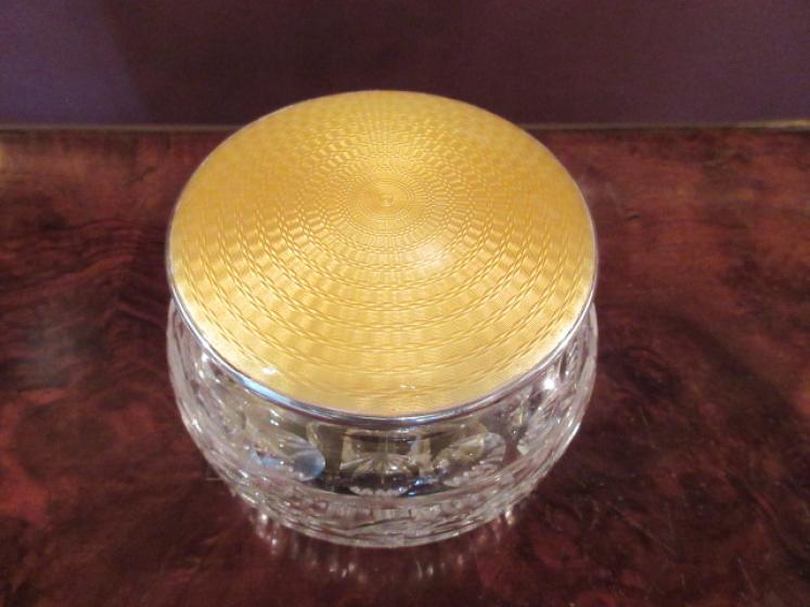 George V Period Silver & Yellow Enamel Table Jar - Image 3