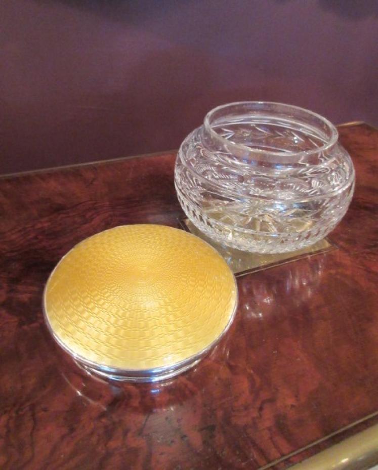George V Period Silver & Yellow Enamel Table Jar - Image 5