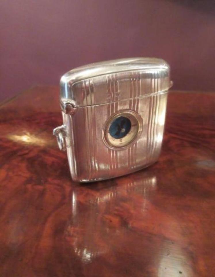 George V Period Antique Silver Vesta with Compass - Image 1