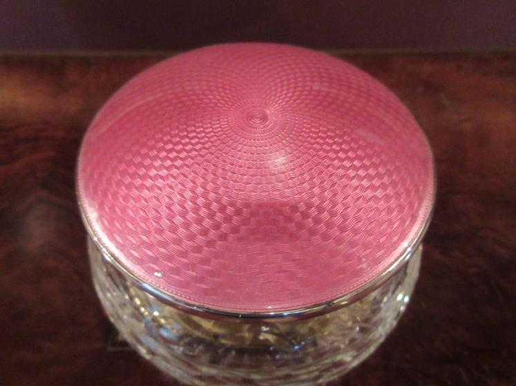 George V Period Silver & Pink Enamel Table Jar - Image 2