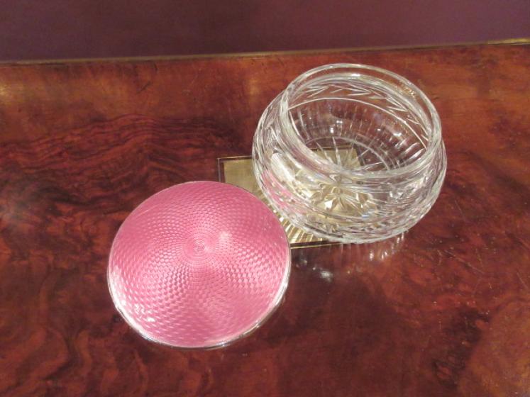 George V Period Silver & Pink Enamel Table Jar - Image 4