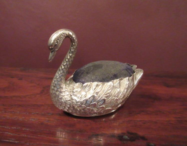 Large Edwardian Antique Silver 'Swan' Pin Cushion - Image 1