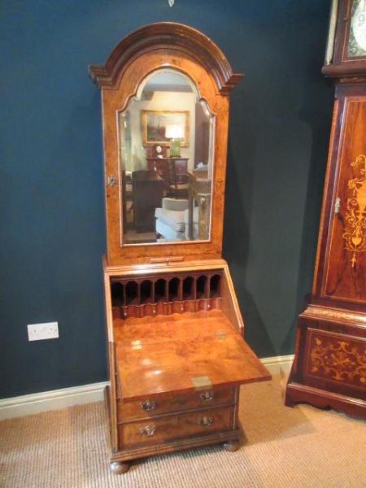 Small Antique Burr Walnut Bureau Bookcase - Image 1