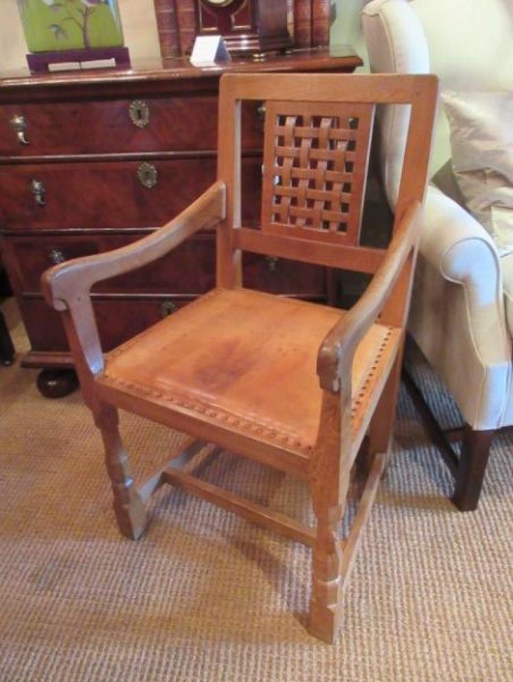 1950's Mouseman Adzed Oak Armchair - Image 1