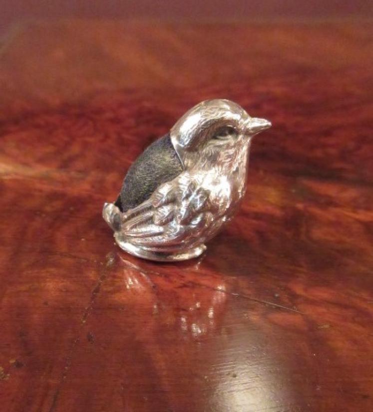 Edwardian Antique Novelty Silver Bird Pin Cushion - Image 1