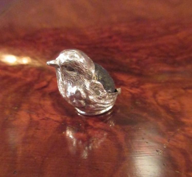 Edwardian Antique Novelty Silver Bird Pin Cushion - Image 2