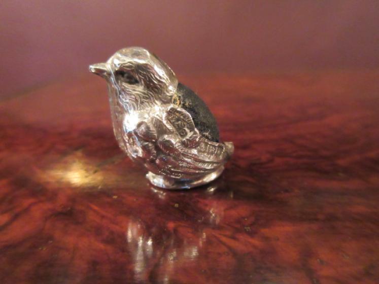Edwardian Antique Novelty Silver Bird Pin Cushion - Image 5