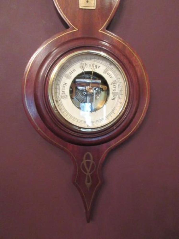 Edwardian Antique Brass Inlaid Banjo Barometer - Image 5