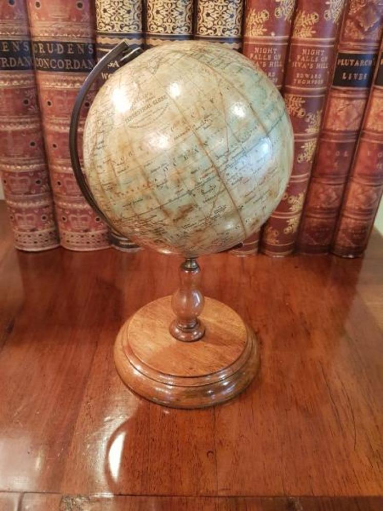 1920's Phillips Plaster 6" Globe On Walnut Foot. - Image 1